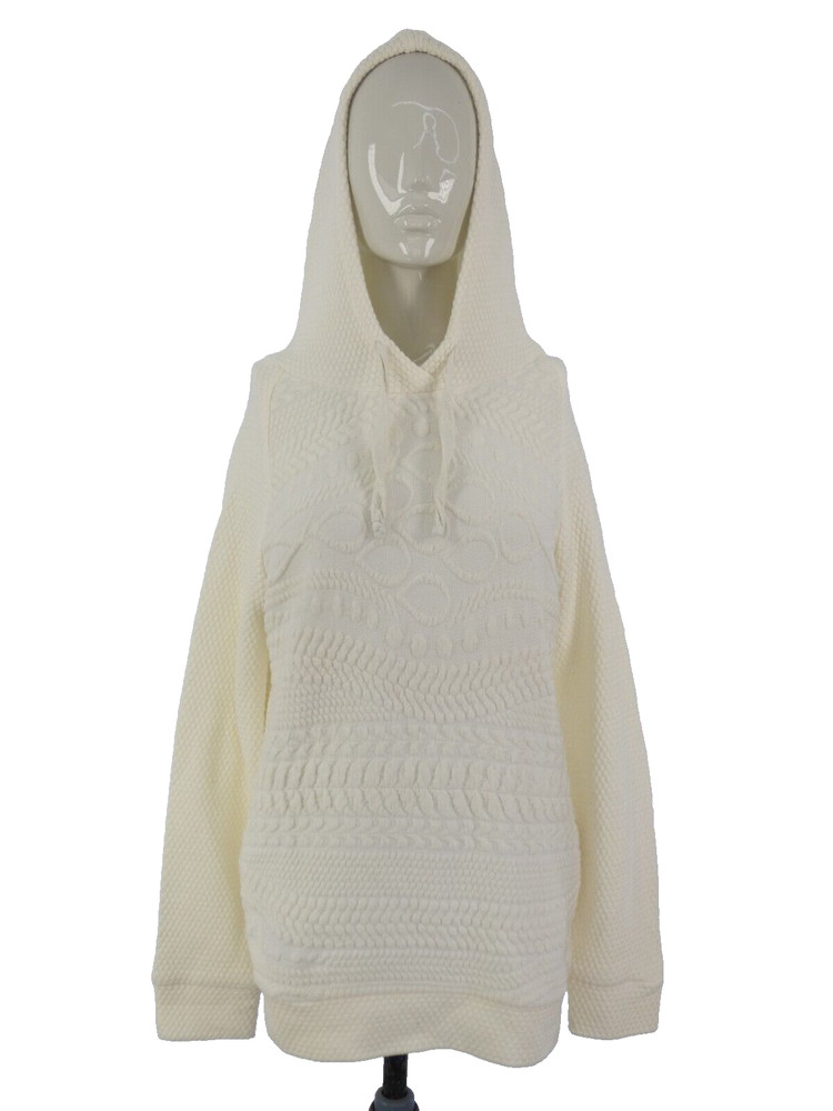 Maje Jumper Hoodie Cable Knit Ivory Wool Blend Textured DODU size FR 2 UK 10