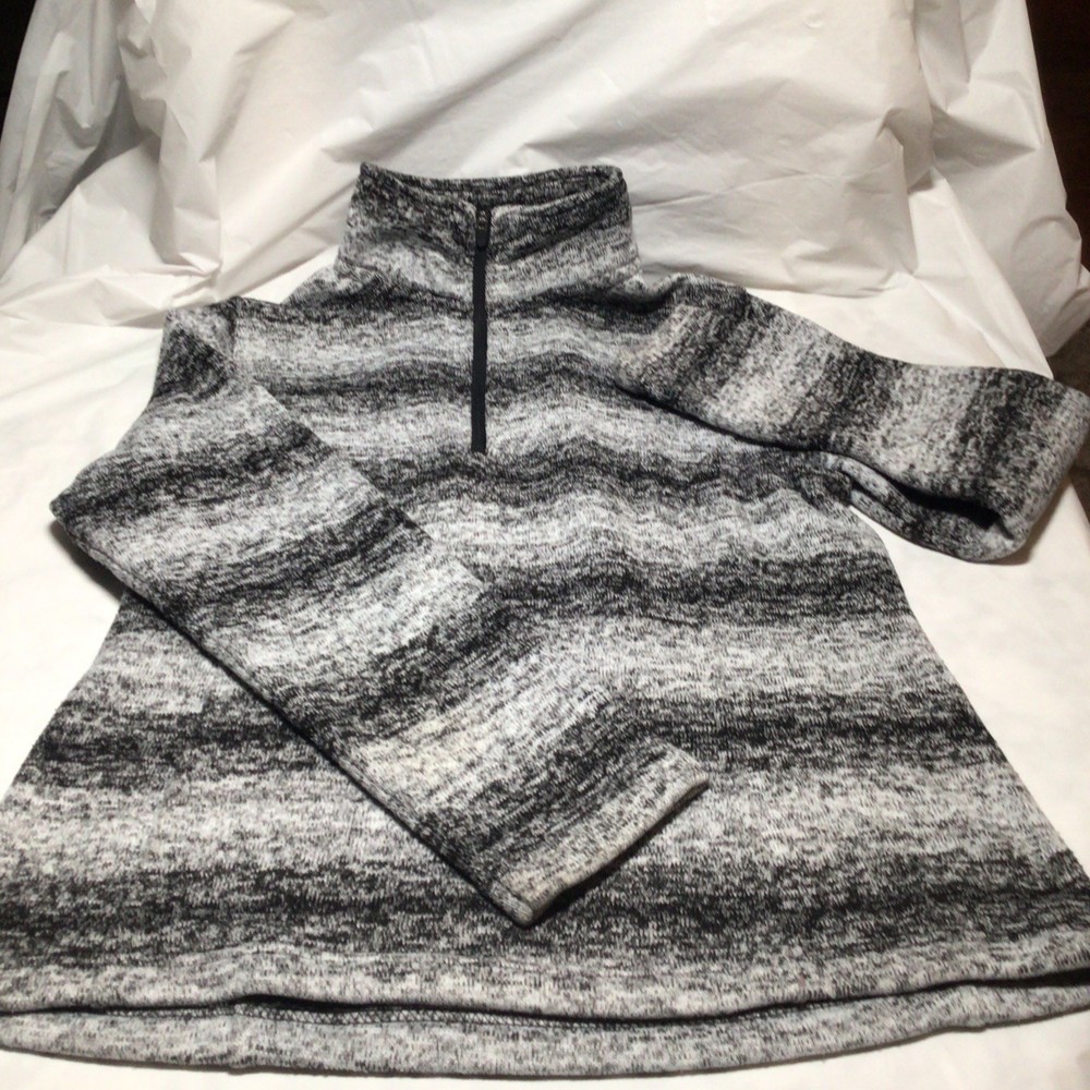 Lands End Women’s Fleece 1/4 Zip Pullover Black White Heathered Size S (6-8)