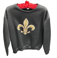 Black Fleur De Lis Sweatshirt XL Rhinestone Graphic Crewneck Pullover EUC