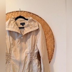 SONOMA LIFE & STYLE BEIGE COTTON NYLON JACKET FULL ZIP SMOCKED WAIST GORPCORE