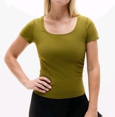 Athleta Transcend Scoop Neck Tee Olive Green Size M Lycra Stretch Activewear