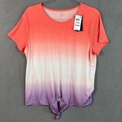 Ideology Womens Ombre Tie Front T-Shirt Top Size L Multicolor Short Sleeve NWT