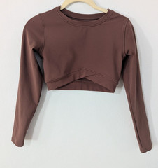 L Space Active Aim High Top x Tessa Brooks Surplice Hem Long Sleeve Brown Small