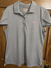 PUMA Women’s Cap Sleeve Athletic/ Golf Polo Striped Stretchy Shirt Size Large
