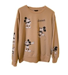 Disney Beige Mickey Mouse All Over Pull Over Sweatshirt Women’s XL