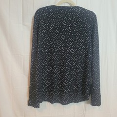 Tommy Bahama Women XL Polka Dot Long Sleeve Casual Top Black White Thumbhole