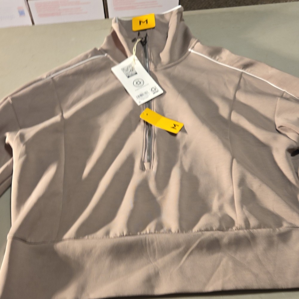 Member’s Mark Women’s Sandwash Half Zip Mock Neck Moisture Wicking Taupe M