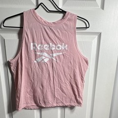 Reebok Women’s Pink Cropped Tank Top S Logo Crew Neck Keyhole Back
