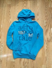 Vintage Y2K Aeropostale Hoodie Women’s Medium Blue Embroidered Logo Pullover