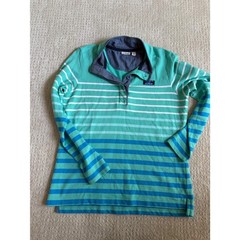 LL Bean Womens Teal Blue Striped Cotton Rugby Pullover Sweatshirt Medium 501241