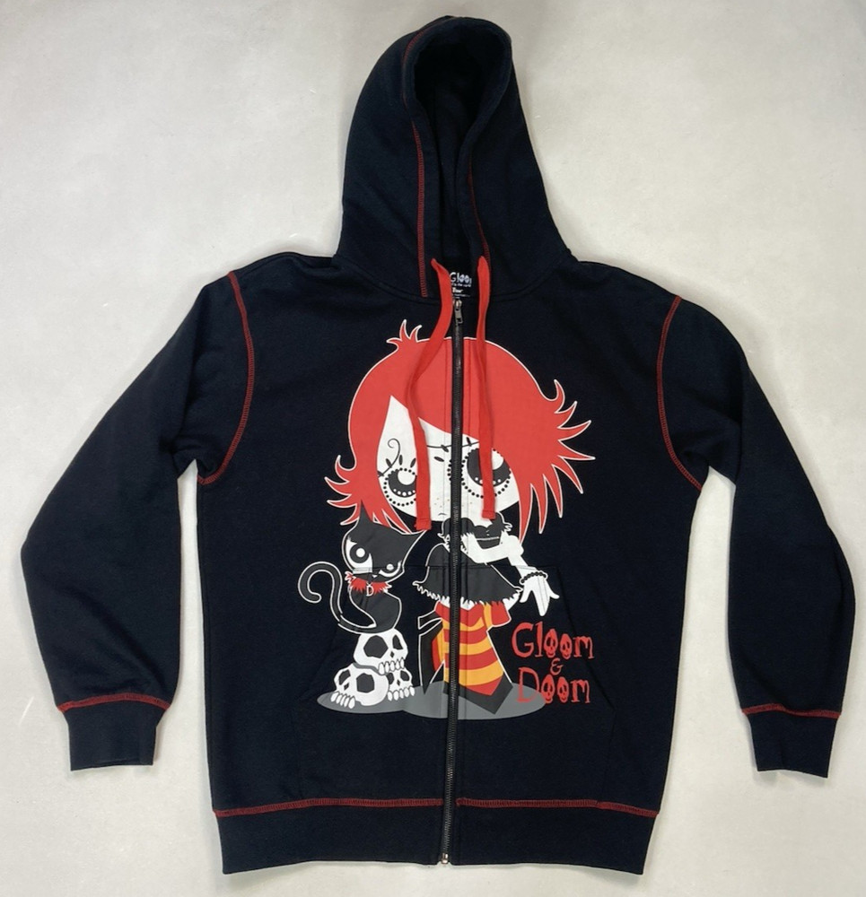 Ruby Gloom Full Zip Hoodie Women Medium Black Skull Cat Graphic Anime TV Y2K