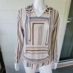 Wallflower Baja Hoodie Striped Beige Women’s M Boho-Chic Coastal Pullover