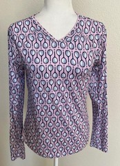SANS SOLEIL Sm pink blue white tennis racquet long sleeved cooling top tee