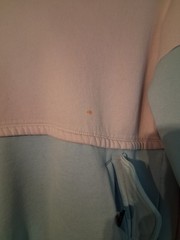 Colorblock Pink Blue White Pullover Hoodie with Pockets Button Accents