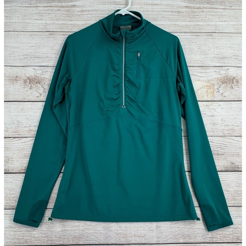 Athleta Alacrity 1/2 Zip Pullover Sweatshirt Womens L Green Stretch Slim