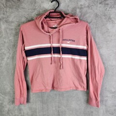 Womens Pink blue white striped Hollister Sweatshirt Hoodie Logo Size M Medium