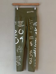 HTFU Womens Analog Graffiti Workout Leggings Size Small Olive Green Compression