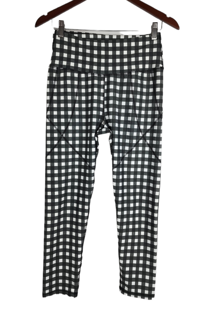 Albion Fit Black Gray & White Checkered Pattern Leggings Size Meas 26 x 23.5