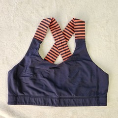 Lululemon Sports Bra Navy Blue Orange Striped Back S/M Women Athletic