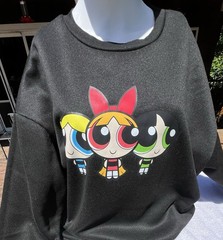 Powerpuff Girls. Black Cotton Fleece Crewneck Pullover. #1990’s. Size XL.
