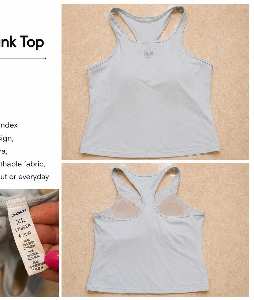 Women’s XL Light Gray Racerback Tank Scoop Neck Built-In Bra Stretch Poly/Spdx