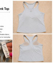 Women’s XL Light Gray Racerback Tank Scoop Neck Built-In Bra Stretch Poly/Spdx