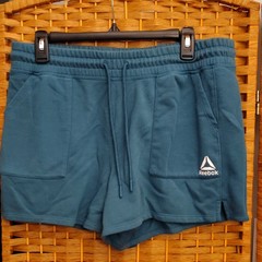 Reebok Women’s Blue Fleece Athletic Shorts L Drawstring Elastic Waist Pockets