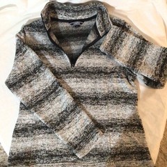 Lands End Women’s Fleece 1/4 Zip Pullover Black White Heathered Size S (6-8)