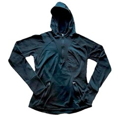 S GapFit Black Hooded Jacket Athletic 1/4 Zip Thumbholes Zip Pockets