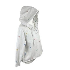 Storia Sweater Women Small Grey Hearts Print Cropped Pullover Oversized Hood