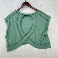 Free People Top Womens XS Green Cropped Open Back Cap Sleeve Active T-Shirt Yoga