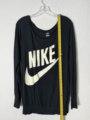 Nike Womens Sweatshirt Black Size M Boat Neck Long Sleeve Logo Print Sport
