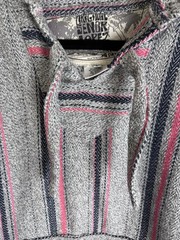 Original Senor Lopez Gray Pink Blue Striped Hoodie Pockets Drawstring L NWOT