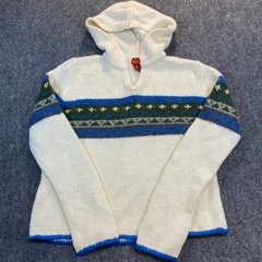 Vintage 80s Tilt Women’s XL Wool Acrylic Blend White Fair Isle Hooded Sweater