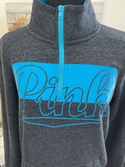 PINK Victoria’s Secret Gray Blue 1/4 Zip Sweatshirt Womens XS Extra Small