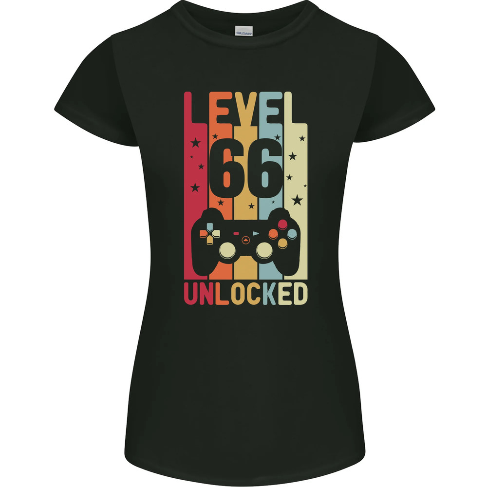 66th Birthday 66 Year Old Level Up Gamming Womens Petite Cut T-Shirt