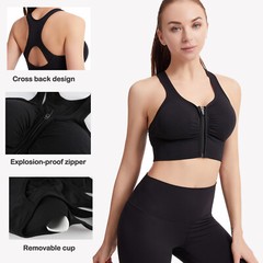 Women Zip Front Sports Bra Wireless Post-Surgery Bra Active Yoga Fitness Bras
