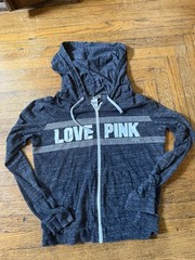 Victoria’s Secret Pink Zip-Up Hoodie Sweatshirt Black, Size Large