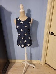 BCG Size Medium Blouse Womens Blue Sleeveless Stars Round Neck