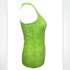 NEW Neon Green Lace Sheer Floral Stretch Racerback Tank Top 80s 90s Retro