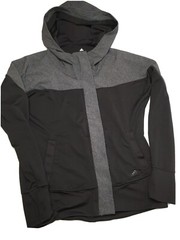 Adidas Women Small Full Zip Running Athletic Hooded Jacket Thumbholes Black Gray