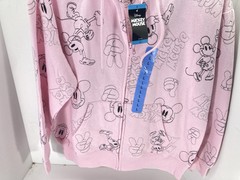 Disney Mickey Mouse Hoodie Sweatshirt Women Large Pink AOP Full Zip Fleece NWT