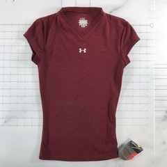 Under Armour Shirt Womens XS Red Maroon V Neck Fitted Stretch Running Top