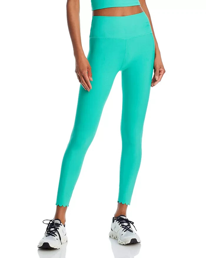 AQUA Athletic Scalloped Hem Leggings Women’s S Winter Green Elastic Waist PullOn