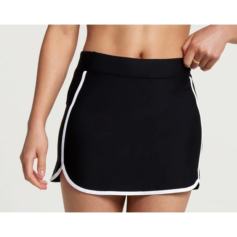 CALIA Mid Rise Utility Swim Skort XL Extra Large Black White Trim Athletic Swim