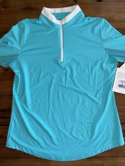 NWT G LIFESTYLE UPF 1/4 Zip Long sleeve Pullover Caribbean Turquoise White M