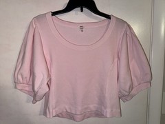 Aerie Cropped Sweatshirt Women’s Medium Pink Puff Balloon Sleeve Lounge Top EUC