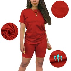 Women’s 2 Piece Casual Fashion Sports Solid Color Suit short Sleeve top and P…