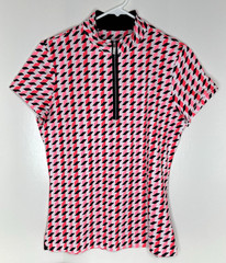 Tail Women’s S Small Golf Tennis Shirt Top Pink Black White 1/4 zip Cap Sleeve