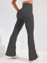 ​​High Waist Flare Leg Yoga Pants Women with Pocket Push Up Butt Running Tights